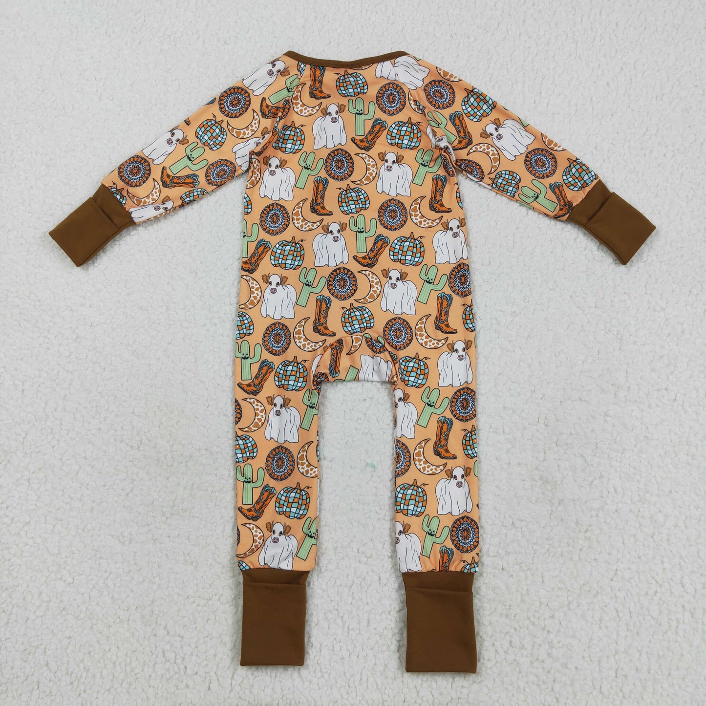 Baby Boy Long Sleeves Cow Cactus Boots Zipper Western Halloween Romper RTS