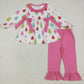 Baby Girl Long Sleeves Bows Trees Tunic Pink Ruffle Pants Christmas Set RTS