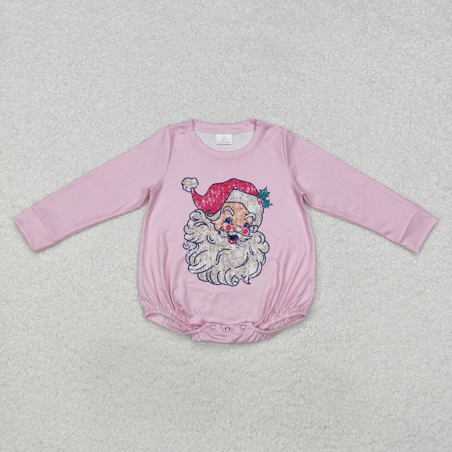 Baby Girl Infant Long Sleeves Pink Christmas Santa Romper