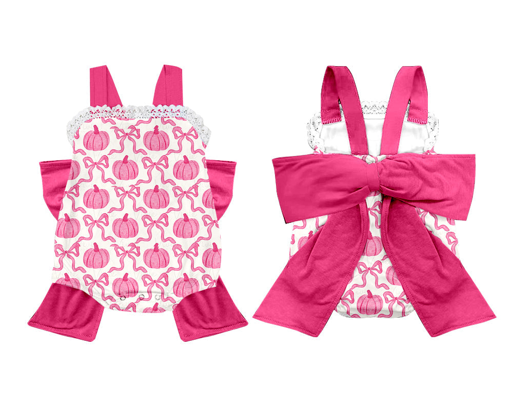 Baby Girl Pink Pumpkin Big Bow Bubble Romper