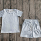 Baby Boys Kids Short Sleeves Blue Plaid Shirt Pockets Shorts Summer Clothes Set RTS