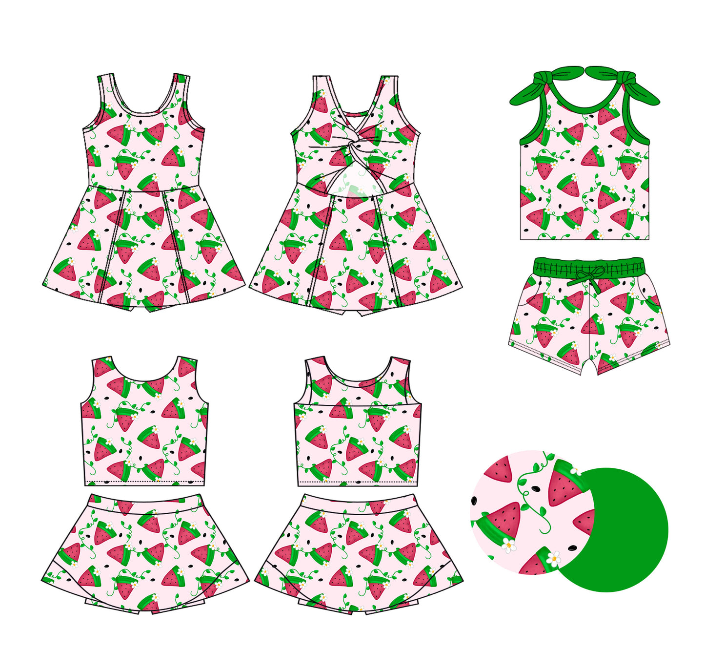 ( Moq 5 Each Style ) Baby Girls Kids Sleeveless Watermelon Flower Sibling Dress Sets