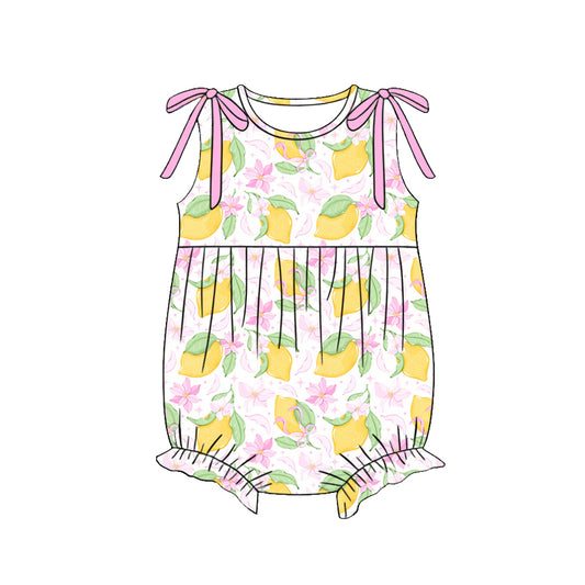 ( Moq 5 )  Preorder Baby Girls Infant Lemons Flower Bows Summer Bubble Romper Clothes