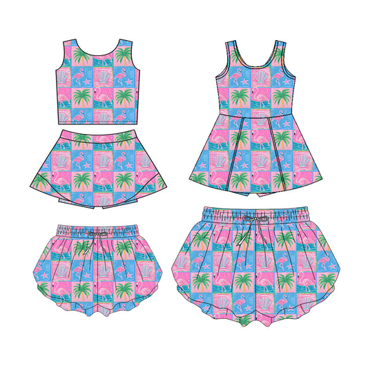 ( Moq 5 Each Style ) Baby Girl Adult Women Shell Sibling Mommy And Me Family Summer Shorts Dress Set