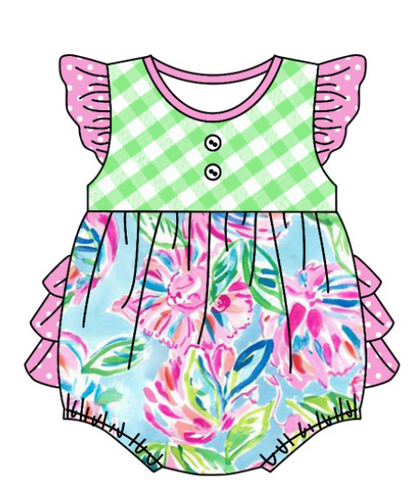 Baby Boy Girl Short Sleeves Colorful Flower Sibling Matching Dress Romper Blue Clothes Set Moq 5 Each style