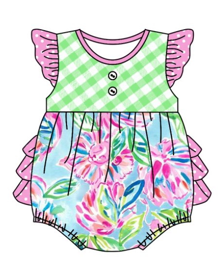 Baby Boy Girl Short Sleeves Colorful Flower Sibling Matching Dress Romper Blue Clothes Set Moq 5 Each style