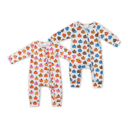 Baby Boy Girl Pumpkin Sibling Fall Bamboo Sleeper Zipper Romper