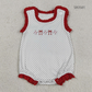 Baby Girls Infant Sleeveless Embroidery Baseball Bows Dots Bubble Romper RTS