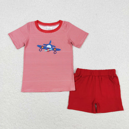 Baby Boy Planes Sibling Brother Red Stripes Romper Clothes Sets