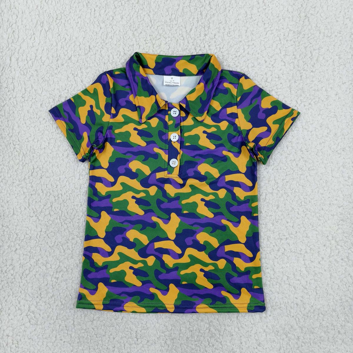 Baby Boys Kids Camo Short Sleeves Buttons Mardi Gras Shirt Tops Clothes RTS