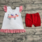 No moq Pre-order July 4th Baby Girl Embroidery Tunic Red Ruffle Shorts Summer Set