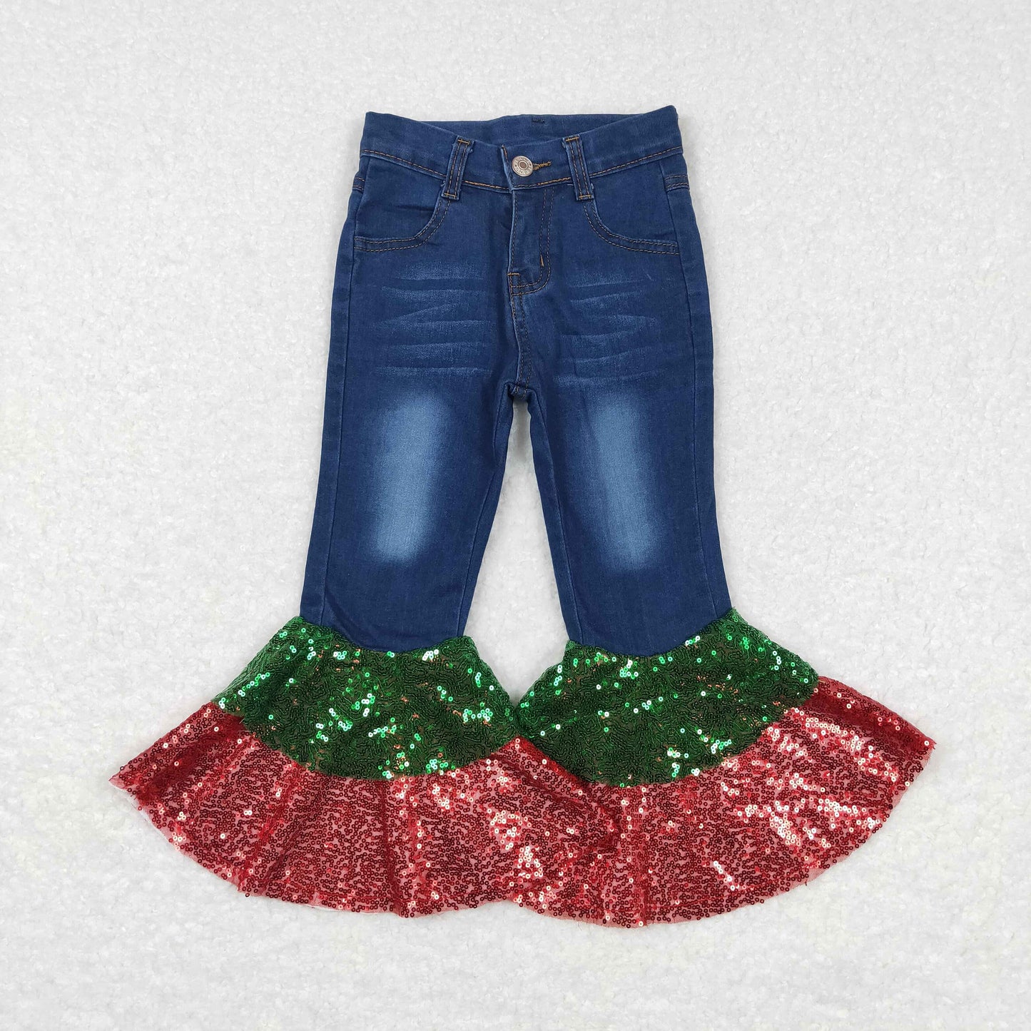 P0113 Baby Girl Christmas Sequins Denim Jeans Bell Pants