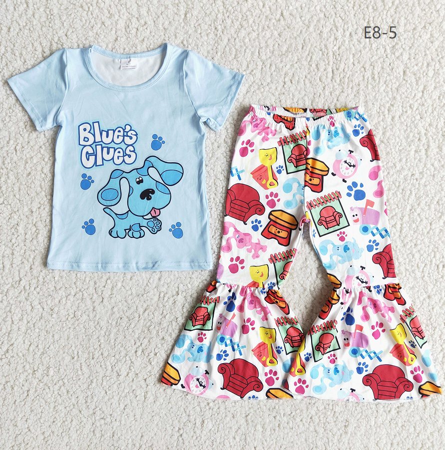 Promotion Baby Girl Short Sleeves Shirt Dogs Bell Pants Outfit RTS