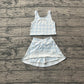 ( No moq ) Preorder Baby Girls Kids Blue Plaid Tops Skirt Shorts Yoga Summer Set