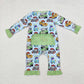 Baby Boy Long Sleeves Green Cars Ruffle Zipper Bamboo Romper