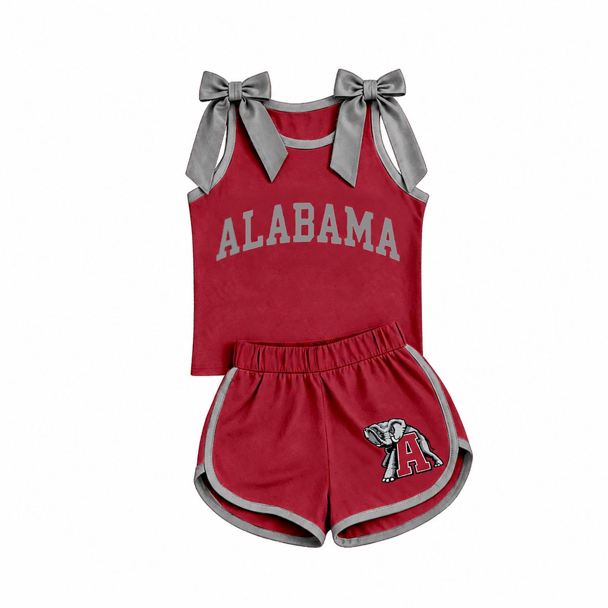 ( Moq 5 ) Preorder Baby Girls Kids Sleeveless Bows Shirt Elephant Shorts Red Set Team Clothes