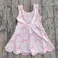 Baby Girls Kids Sleeveless Pink Bows Floral Scallop Yoga Knee Length Dress RTS