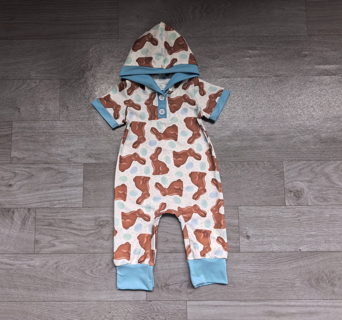 ( No moq ) Preorder Baby Boys Kids Short Sleeves Rabbits Eggs Hoodie Romper Easter Clothes