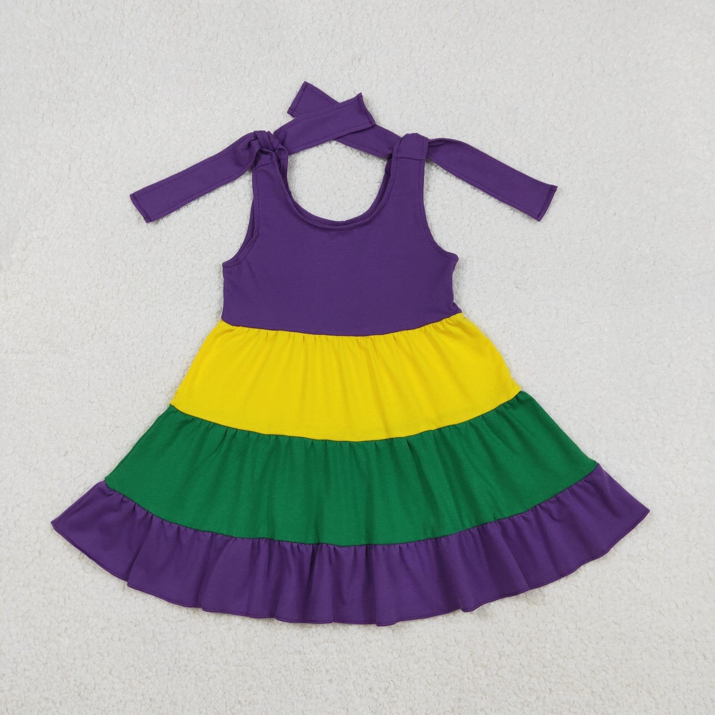 Girls Kids Bow Sleeveless Mardi Gras Knee Length Dress RTS