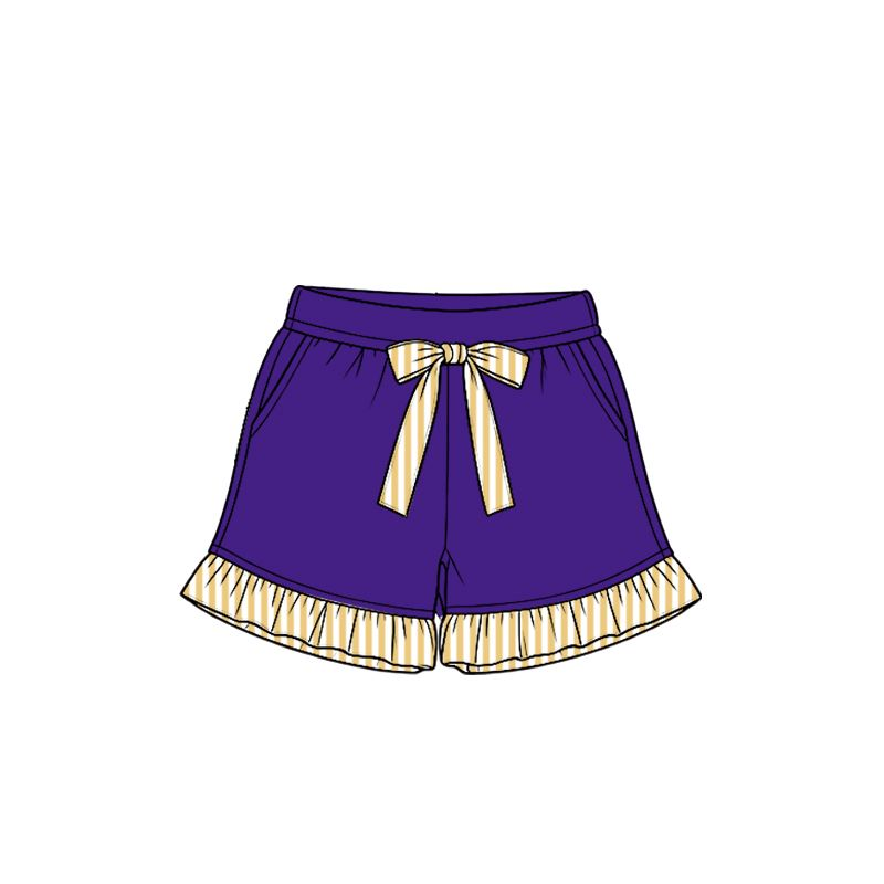 ( Moq 5 ) Preorder Baby Girls Kids Bows Pockets Ruffle Shorts Bottoms Purple Clothes