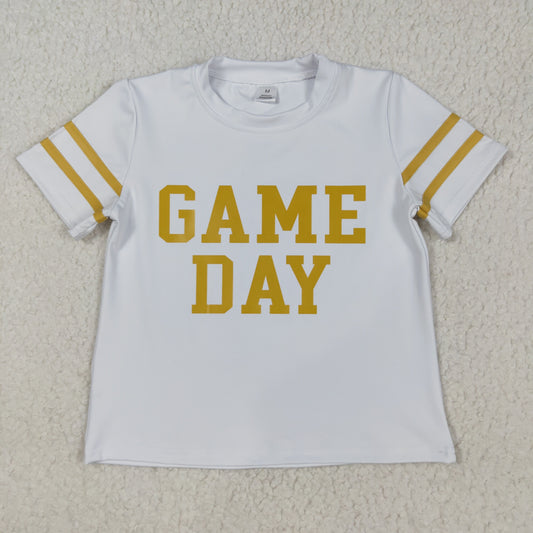 Baby Girl Short Sleeves Game Day Yellow Yoga Active Team Cheer Vinyl Shirt RTS