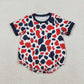 Sibling Baby Boys Short Sleeves Red Blue Camo 4th of July Romper Buttons Tee Tops RTS