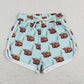 SS0128 Adult Women Western Cow Print Summer Blue Running Shorts