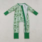 Girls Infant Long Sleeves Green Clovers Bows Zipper St Patrick Footie Sleeper Romper