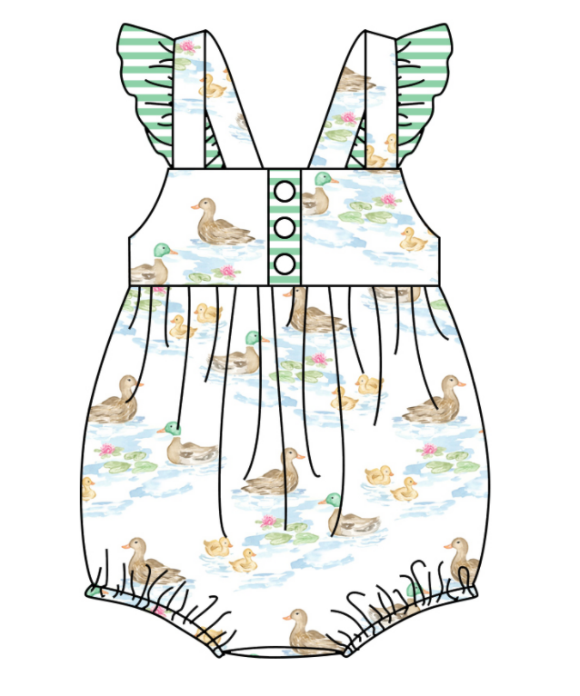 Baby Girl Short Sleeves Ducks Sibling Romper Dress Clothes Set ( Moq 5 Each Design )