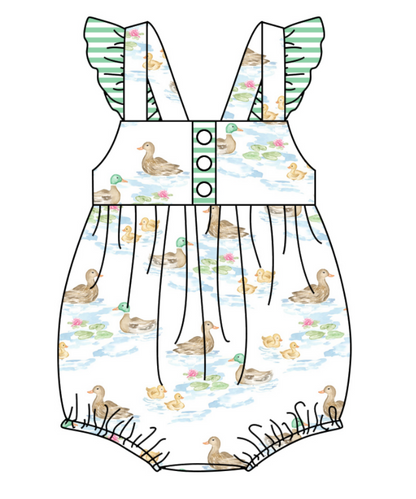 Baby Girl Short Sleeves Ducks Sibling Romper Dress Clothes Set ( Moq 5 Each Design )