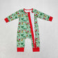 Baby Boy Long Sleeves Christmas Face Zipper Green Romper