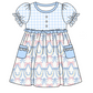 Baby Girl Short Sleeves Bows Plaid Blue Sibling Romper Dress Clothes Set ( Moq 5 Each Design )