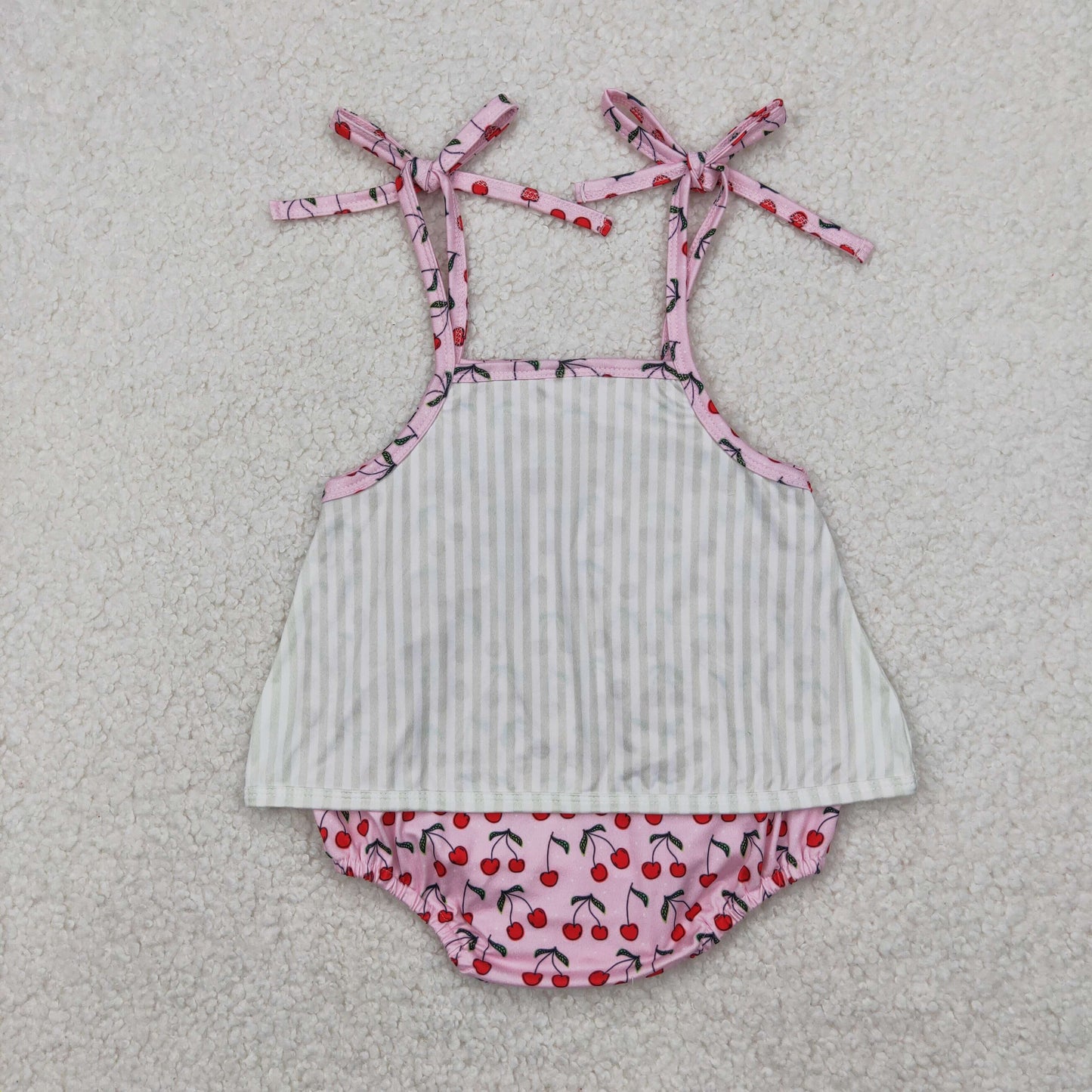 Baby Girl Infant Straps Cherry Summer Bubble Romper RTS