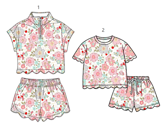 ( Moq 30 Each Style ) Sibling Baby Girls Kids Short Sleeves Tops Scallop Shorts Flower Sets Clothes