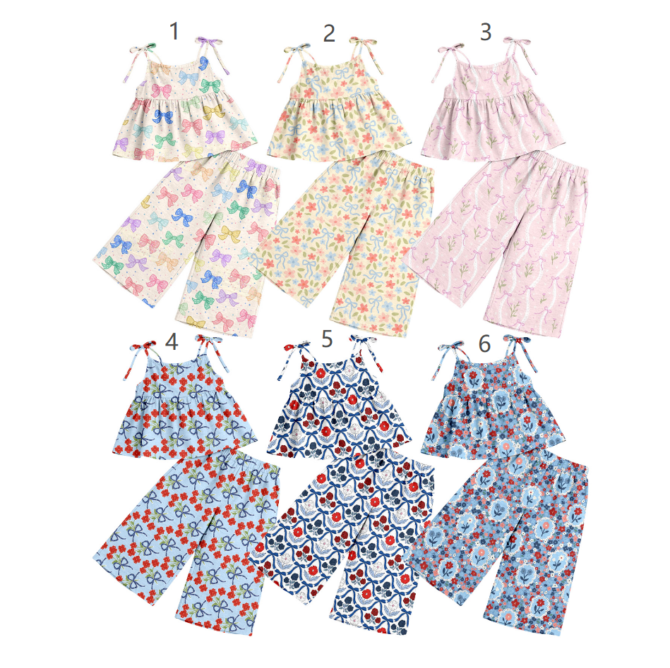 ( Moq 5 Each Style ) Sibling Baby Girls Kids Straps Flower Bows Tops Pants Sets Clothes
