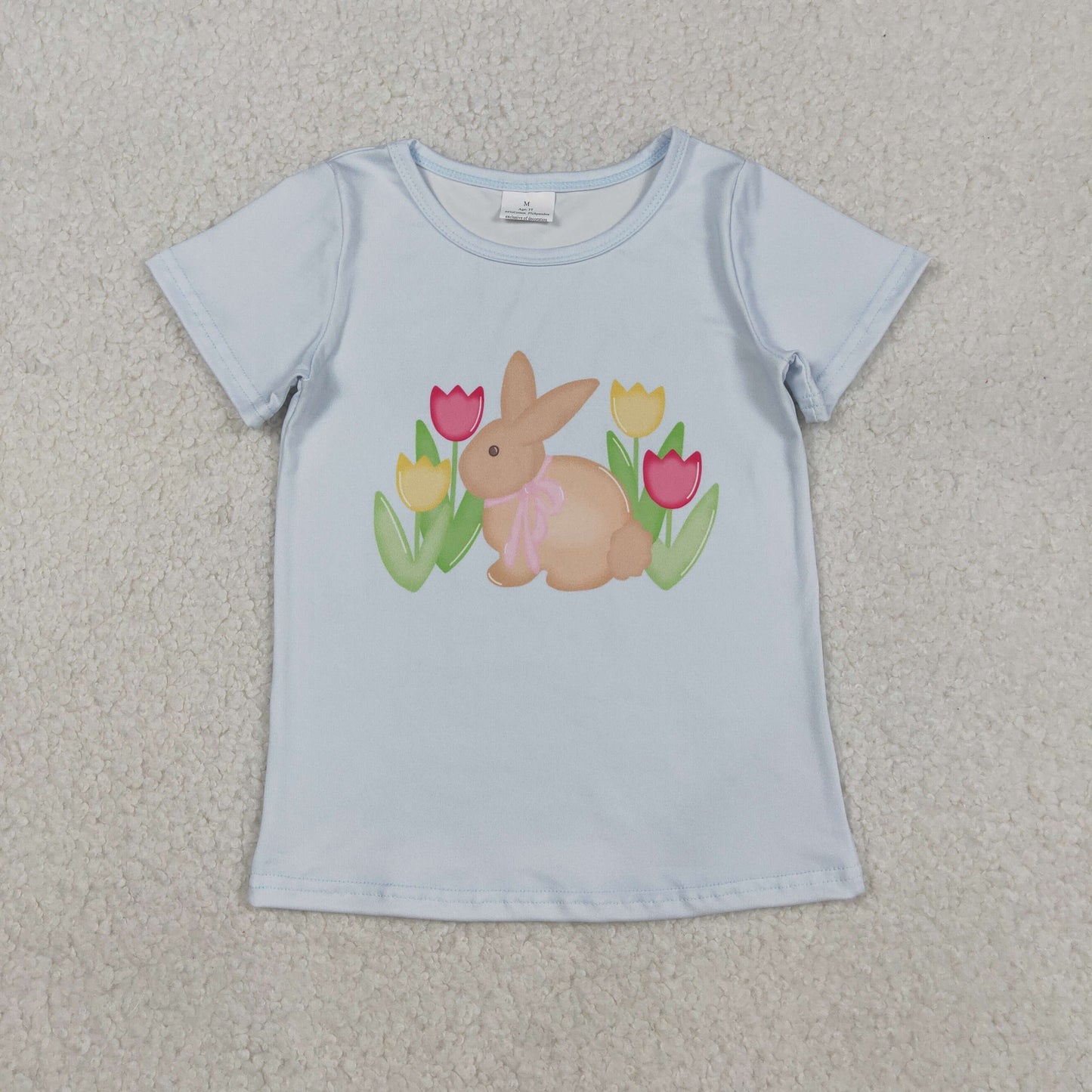 Baby Girls Short Sleeves Flower Rabbit Easter Blue Shirt Tops RTS