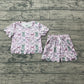 Baby Girls Kids Short Sleeves Bows Shirt Scallop Shorts Summer Pink Set RTS