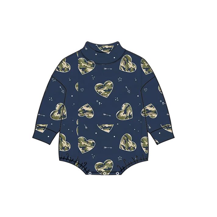 ( Moq 5 ) Preorder Baby Boys Infant Leaves Camo Hearts Mock Neck‌ Romper Valentine Clothes