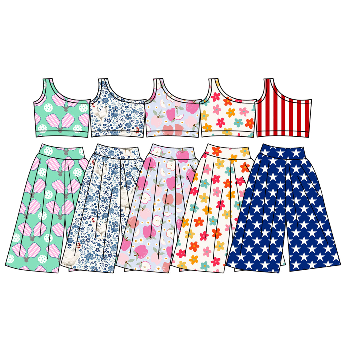 ( Moq 5 Each Style ) Sibling Baby Girls Kids One-shoulder Tops Pants Sets Clothes