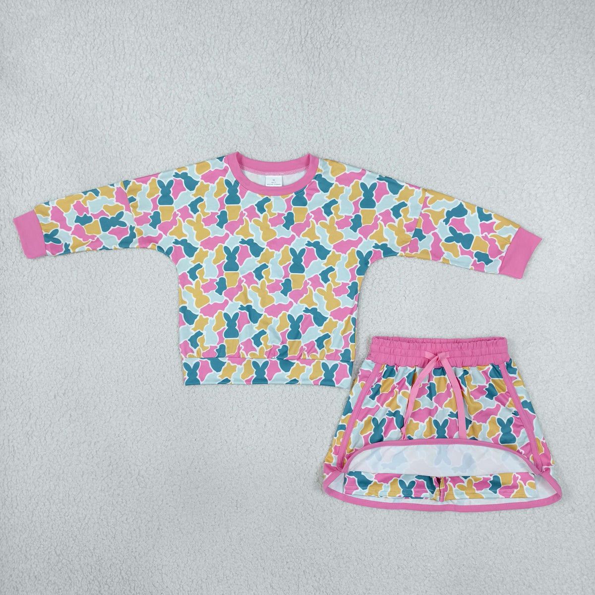 Baby Girls Kids Long Sleeves Shirt Rabbits Camo Skirt Shorts Easter Set RTS
