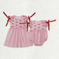 Sibling Baby Girls Kids Short Sleeves Bows Pink Bubble Romper Knee Length Dress RTS