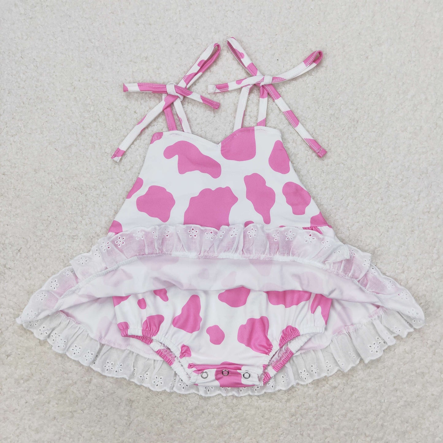 Baby Girl Sleeveless Pink Cow Print Skirt Romper