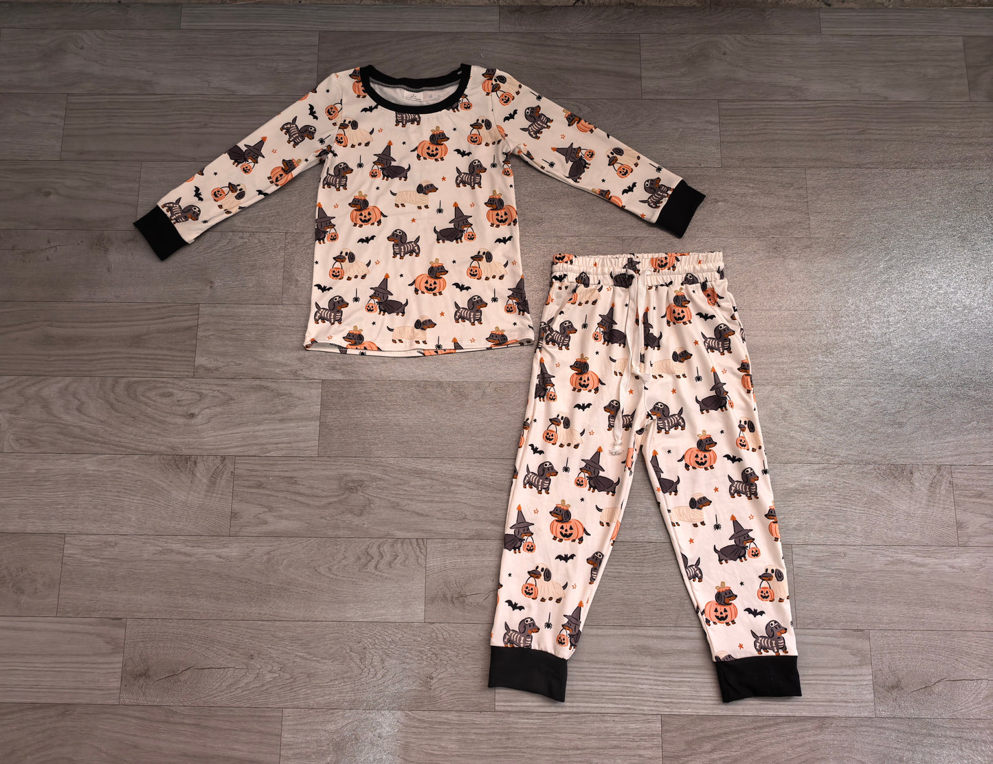 ( No moq ) Preorder Baby Boys Kids Long Sleeves Halloween Shirt Dogs Pumpkins Pockets Pants Set Clothes