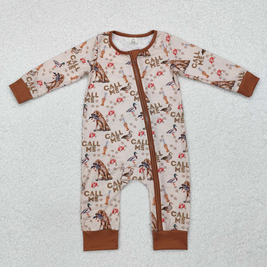 Baby Boy Infant Long Sleeves Duck Gog Hunting Zipper Bamboo Romper