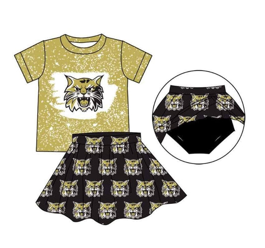 Baby Girl Short Sleeves Cat Shirt Team Skirt With Shorts Clothes Set