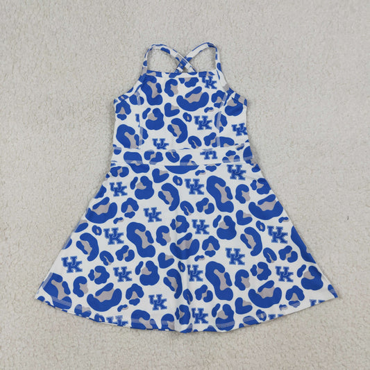 Baby Girls Kids Straps Blue Leopard Team Yoga Active Shorts Knee Length Dress RTS
