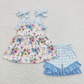 Baby Girl Floral Tunic Plaid Ruffle Shorts Summer Set