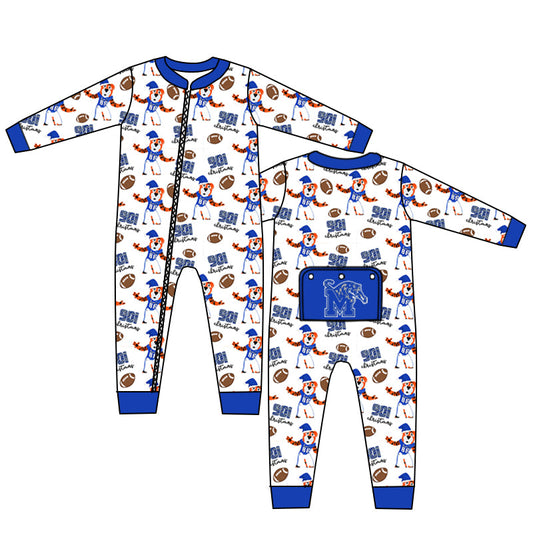 Baby Boy Team Blue Long Sleeves Tiger Zipper Romper