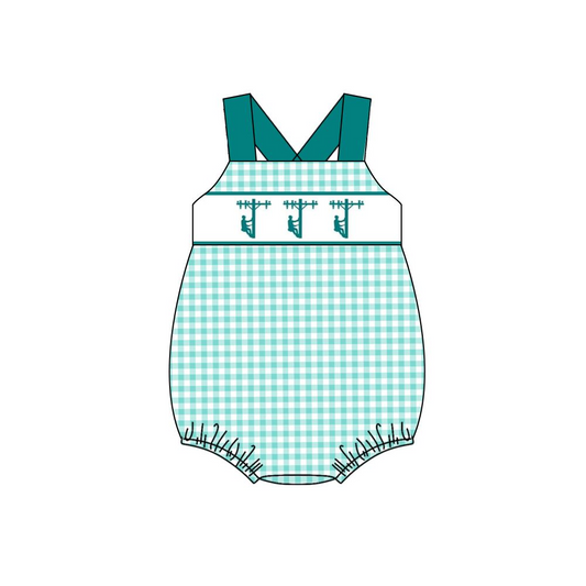 Moq 3 Pre-order SR1289 Baby Boy Line Worker Plaid Summer One Piece Romper