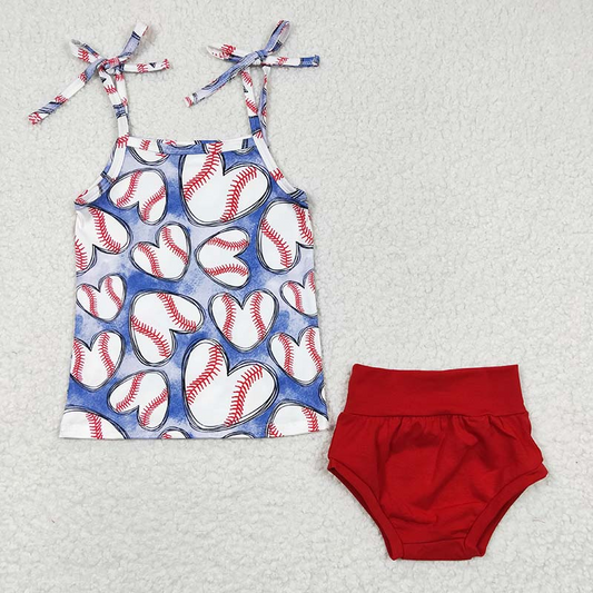 Promotion Baby Kids Baseball Short Sleeves Red Bummie Summer Outfit